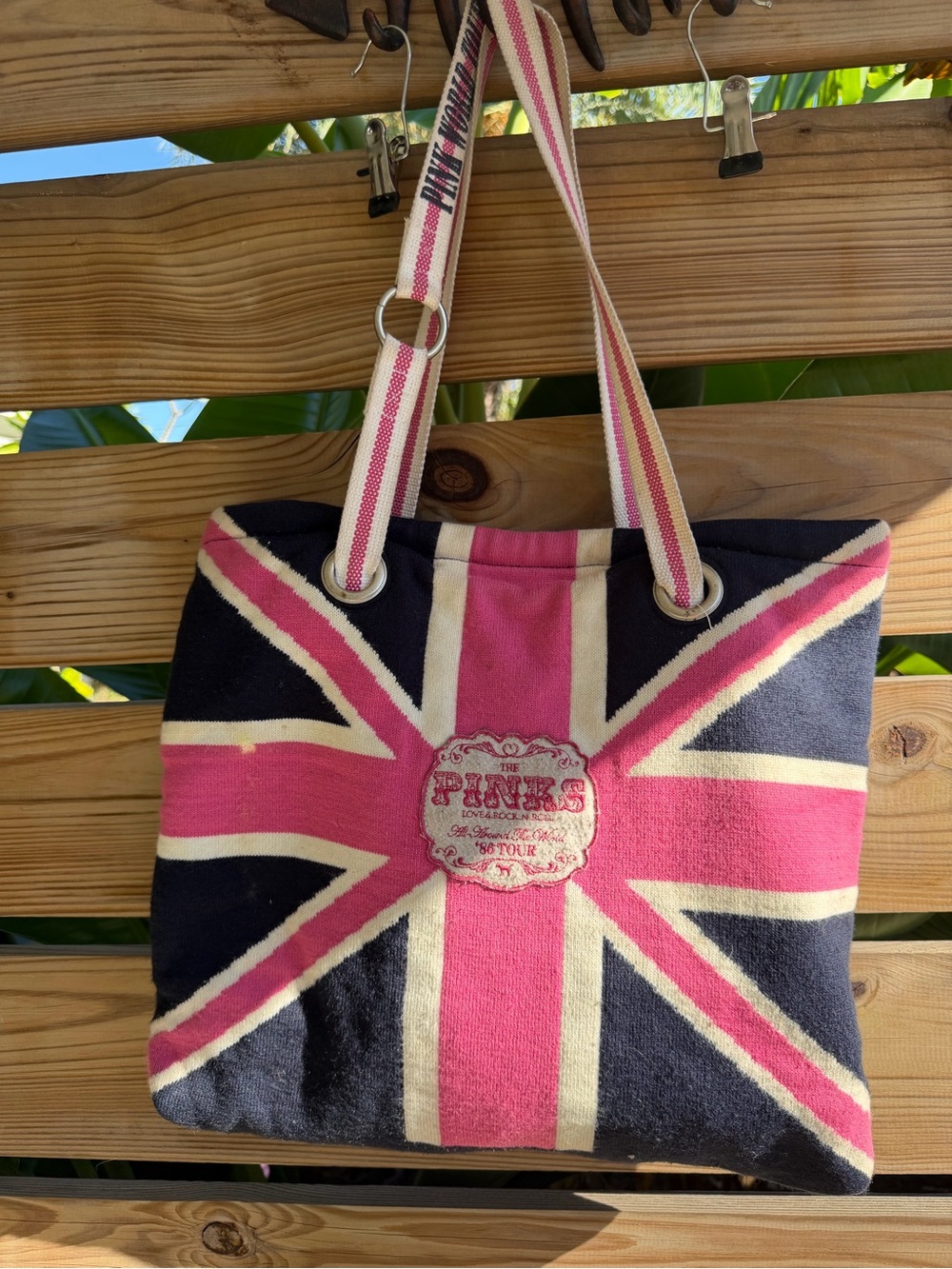 Vintage PINK Victoria's Secret Pink & Navy Union Jack Canvas Tote
